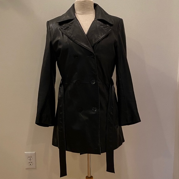 Vintage Wilson’s BlackLeather Trench Coat w Removable Lining / Size S - Picture 5 of 16